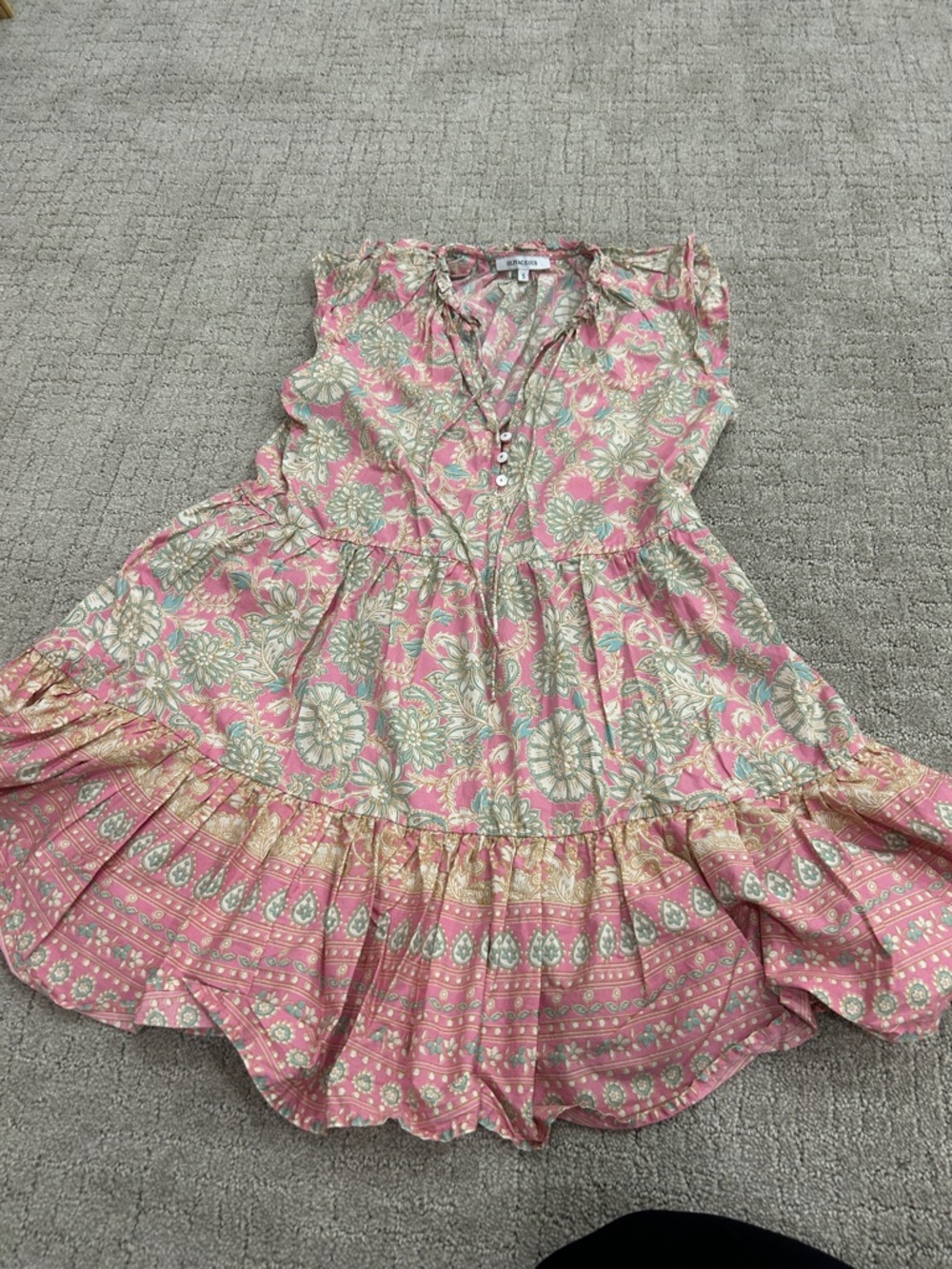 Olivaceous Pink and Cream Floral Tiered Casual Dress